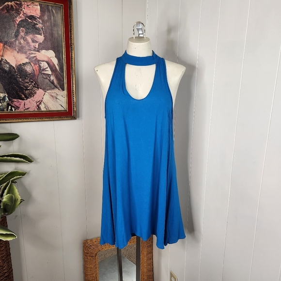 Olivaceous Egypt Blue Mini Sleeveless Swing Dress Halter High Neck New Sz Small - Picture 7 of 7